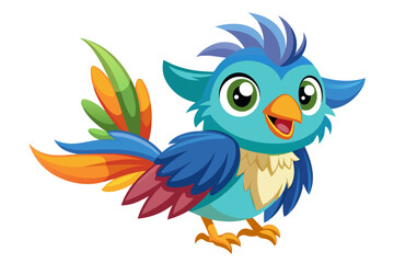 Vector illustration of a vibrant cartoon parakeet, also known as a budgie, featuring bright blue and yellow plumage with green feather detailing.