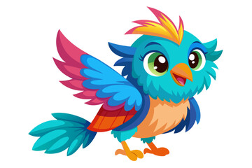 Vector illustration of a vibrant cartoon parakeet, also known as a budgie, featuring bright blue and yellow plumage with green feather detailing.