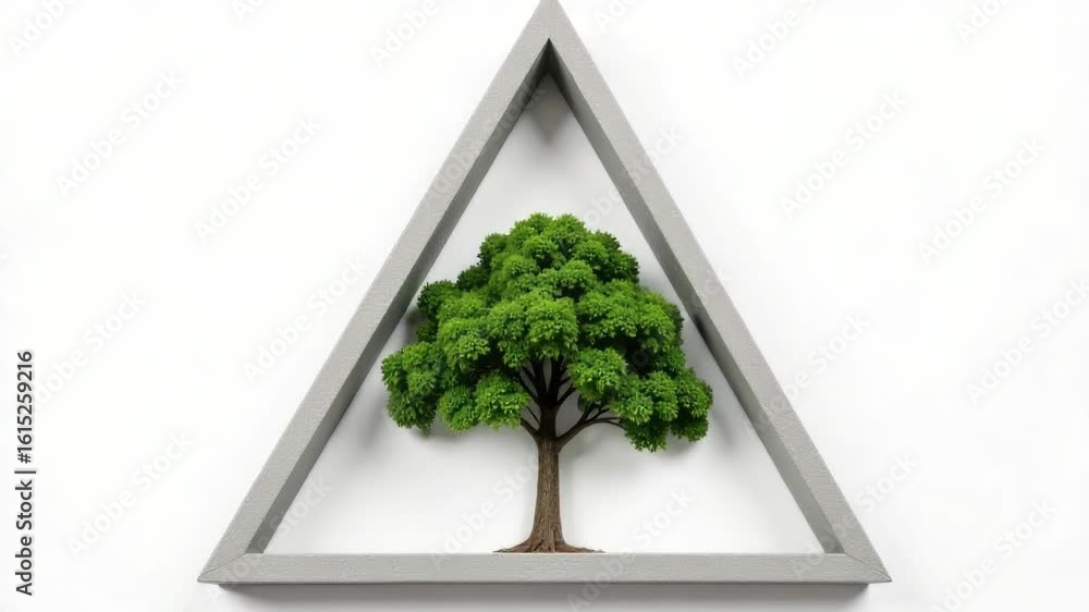 Poster a tree is displayed in a unique triangular frame on a wall