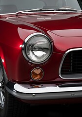 Shiny red classic automobile front detail chrome