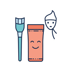 Face Mask Packaging with Tube and Brush Illustration