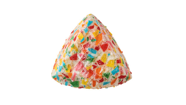 Vivid festive candy: colorful confectionery pyramid with glossy, multicolored candy pieces