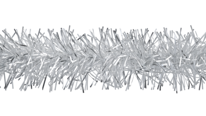 Shimmering silver tinsel garland for festive holiday decorations on isolated background