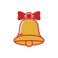 Illustration of a golden bell with a red ribbon bow silhouette