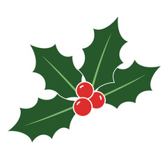 Illustration of holly leaves and berries on white silhouette