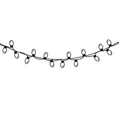 Hanging string of christmas lights black and white silhouette