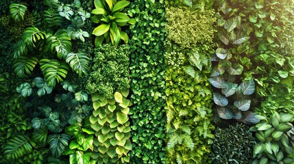 A stunning vertical garden wall adorned with vibrant green plants and aromatic herbs, showcasing modern outdoor design in photorealistic detail.