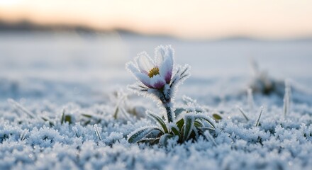 Frost Flower in Winter Landscape