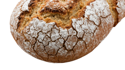 Rustic artisan bread with crusty texture and flour dusting against clean isolated background