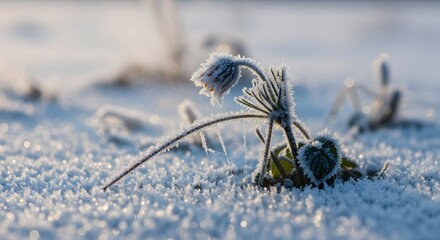 Frozen Flower in Winter Landscape