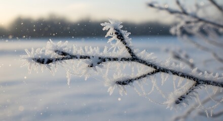 Frosty Branch in Winter Landscape