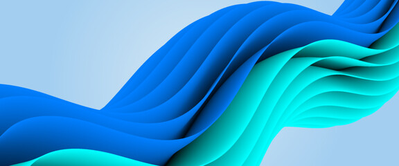 Blue Abstract fluid wave. Innovation background design for landing page. Modern poster with gradient 3d flow shape.