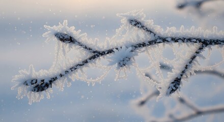 Frost Covered Branch in Winter Scenery