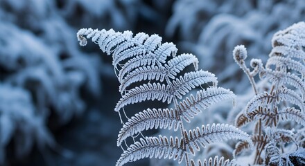 Frost Covered Fern Plant in Winter