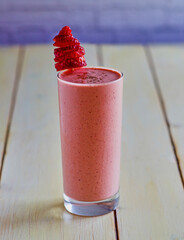 blended smoothie made with fresh strawberry and Greek yogurt