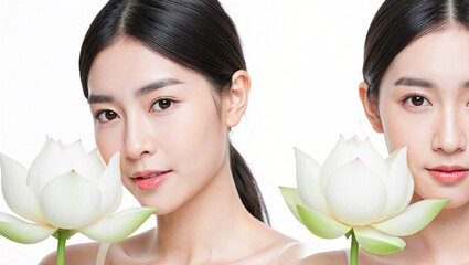 Beauty Advertisement: Two beautiful girls with lovely lotus flowers