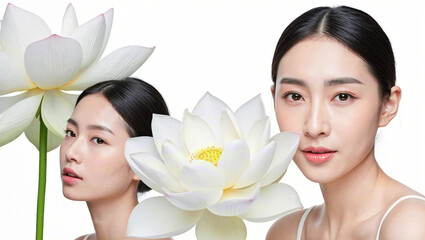 Beauty Advertisement: Two beautiful girls with lovely lotus flowers