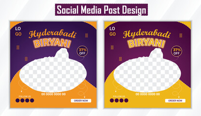 Special hyderabadi biriyani food menu banner and instagram social media post design template for business growth or promotion