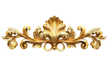 Ornate golden acanthus leaf scrollwork ornament with swirls isolated on transparent background