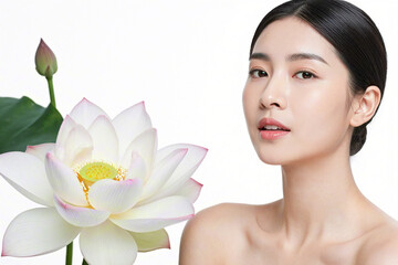 Beauty Advertisement: A beautiful girl with a lovely lotus flower