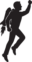 Vector Graphic of Ambitious Man in Suit with Jetpack, Fist Raised, Silhouette Style
