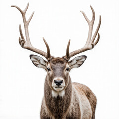 Majestic Deer in Focus: A regal deer with impressive antlers stands centered, its gaze direct, showcasing the beauty of the wild.