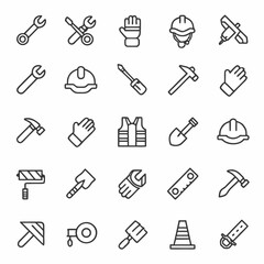 A collection of black pictogram tool icons, perfect for web, business, or travel design illustrations