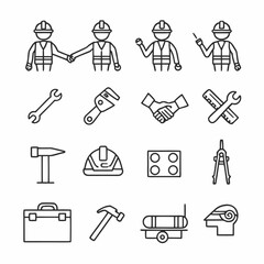 Black vector business pictogram set with stick figures representing people and work-related symbols