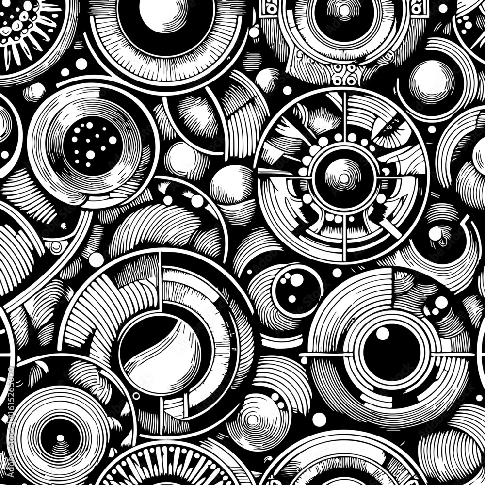 Poster abstract black and white circles and patterns in a modern design