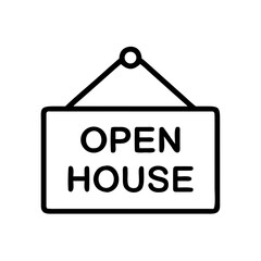 Open house sign in simple black line design  