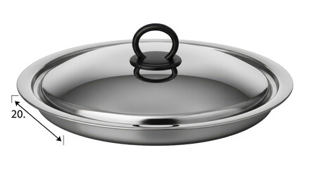 Stainless steel pan with glass lid isolated on transparent background