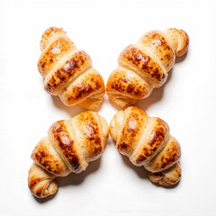 Golden Croissants: The perfect shot of freshly baked, golden croissants arranged for a delicious breakfast, capturing their flaky texture and inviting aroma.