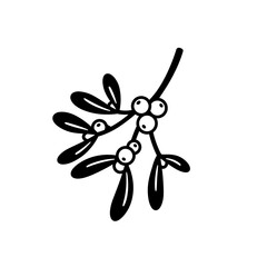 Stylized mistletoe branch with berries and leaves silhouette