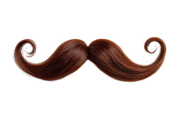 A detailed brown curly mustache with distinct ends isolated on transparent background