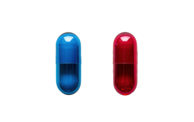 Blue pill and red pill supplement on white background,png