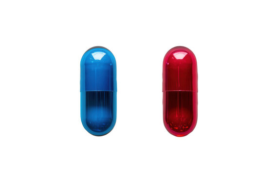 Blue pill and red pill supplement on white background,png