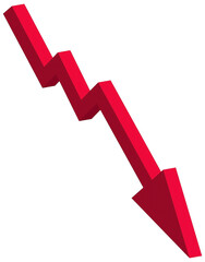 Red arrow going down stock icon on white background. Symbol of down arrow graph icon. financial market crash icon. Red Down Arrow Stock Market Crash Decline Fall icon vector.