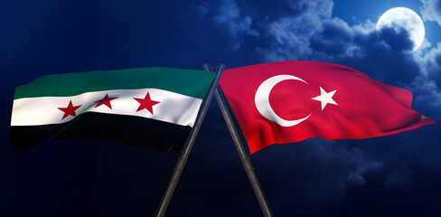 New Syrian Flag and Turkish Flag
