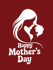 Silhouetted mother embraces child on dark red backdrop for happy Mother's Day message
