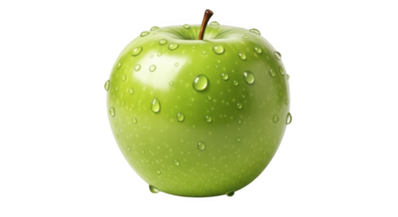 Fresh green apple with water droplets isolated on transparent background