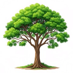 Cartoon Green Tree Illustration Isolated on White Background – Lush Forest Tree Clipart for Nature, Environment, and Eco-Friendly Design