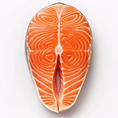 Fresh Raw Salmon Steak Slice Isolated on White Background – Healthy Seafood Fillet for Cooking, Culinary Design, or Recipe Content
