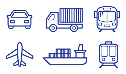Diverse transportation vehicles including car truck bus airplane ship and train vector © pixelVista
