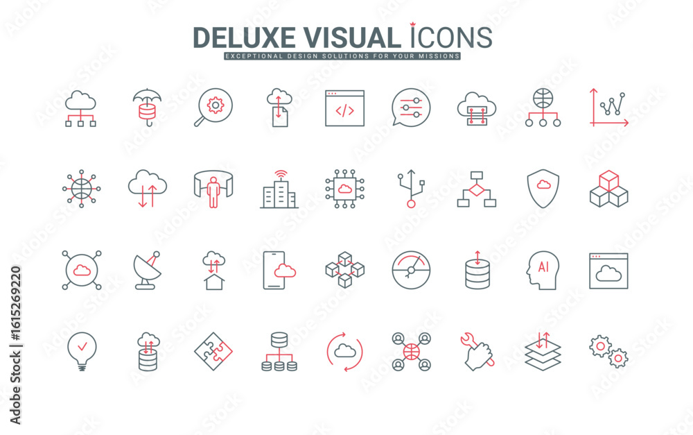 Poster cloud computing line icons set. digital support services and hardware to sync and download files, tr
