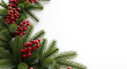 Christmas fir branches with red berries isolated on transparent background