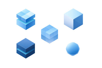 Fototapeta premium Geometric shapes, light blue and dark blue cubes and circle