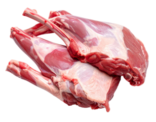 Fresh lamb shoulder showing bones and meat on transparent background