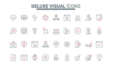 Cyber security, confidential data protection line icons set. Digital services and settings to protect personal information, safety connection thin black and red outline symbols, vector illustration