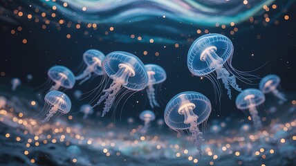 Elegant Jellyfish Dance in a Mystical Ocean Environment