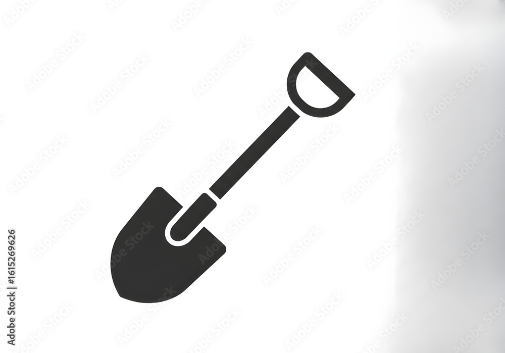 Poster a simple dark gray shovel with a d shaped handle isolated on a plain white background space
